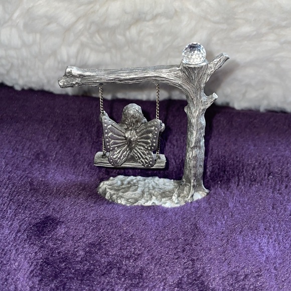 Vintage Pewter Spoontiques Fairy on Swing with Crystal Ball. - Picture 3 of 5